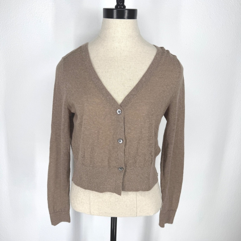 Everlane Alpaca Wool Cropped Cardigan Sweater Brown Small Minimal Capsule Luxury